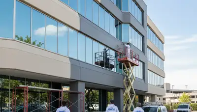 Professional commercial painters coating Savannah GA business exterior with durable weather-resistant paint
