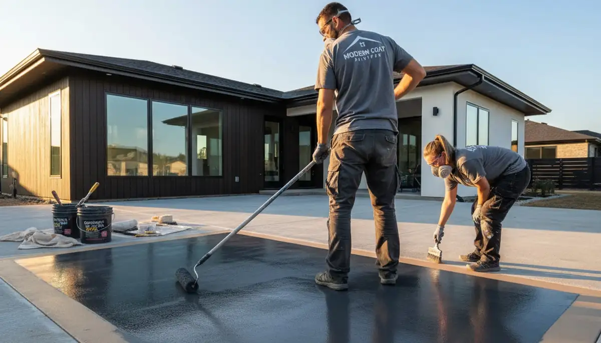 Professional concrete staining on patio in Savannah, GA by local house painting experts