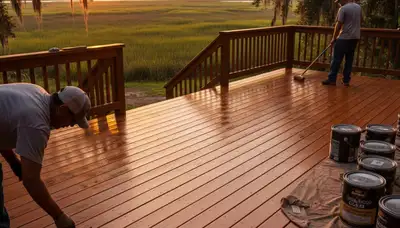 Professional deck staining in Savannah, GA enhancing wood finish with UV and moisture protection