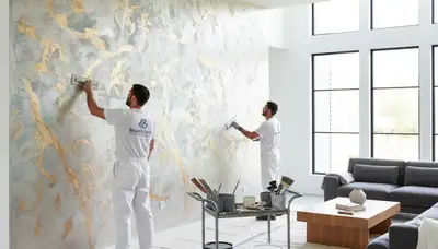 Professional faux painting finish on interior wall by decorative painters in Savannah, GA