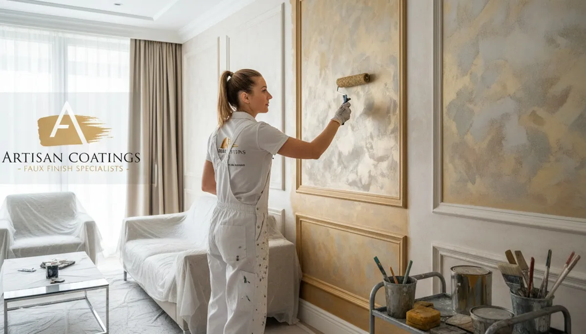 Professional faux painting finish on interior wall by expert painters in Savannah, GA