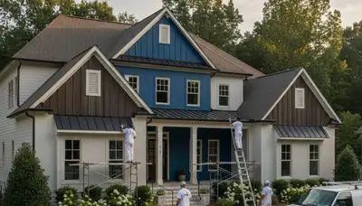 Professional house painters working on exterior home in Savannah, GA