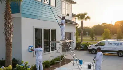 Professional house painters working on exterior home painting in Savannah, GA