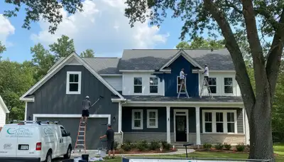 Professional house painters working on exterior home in Savannah GA
