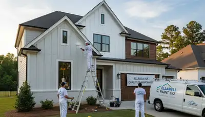 Professional exterior house painters working on a coastal home in Savannah, GA