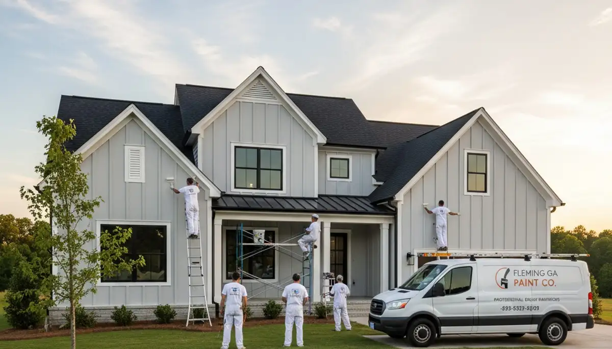 Professional house painters in Savannah, GA painting a home exterior with expert care