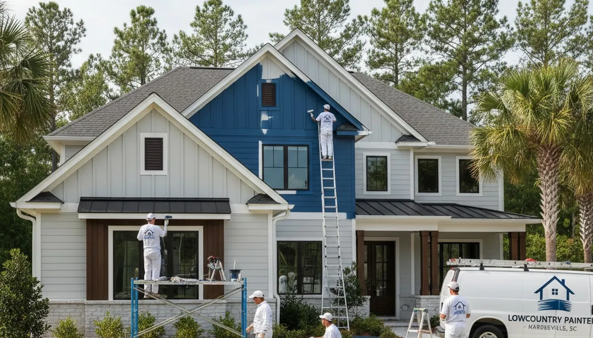 Professional house painters working on exterior home project in Savannah, GA