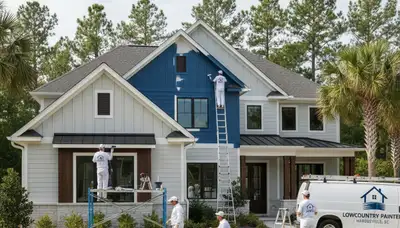 Professional house painters working on exterior home project in Savannah, GA