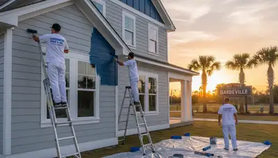 Professional house painters working on residential exterior in Savannah, GA