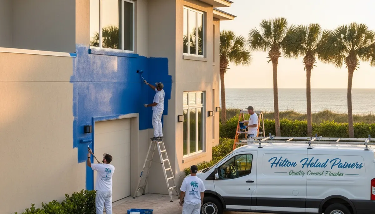 Professional house painters working on exterior home repaint in Savannah, GA