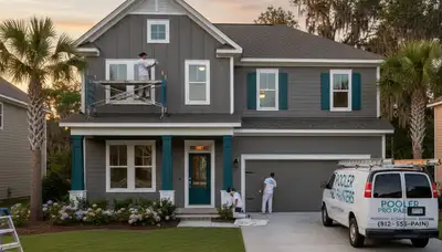 Professional house painters working on exterior home in Savannah GA