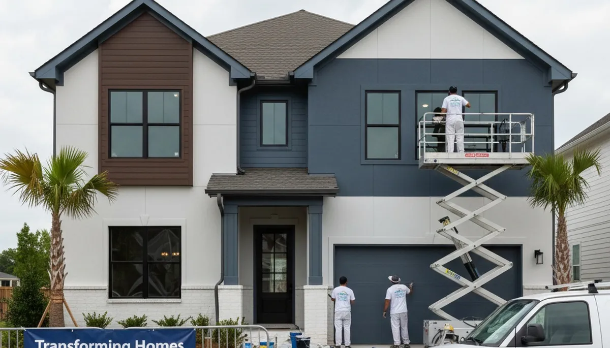 Professional house painters in Savannah, GA applying exterior paint on a home