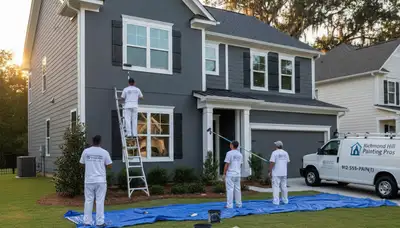 Professional house painters finishing exterior home painting in Savannah, GA