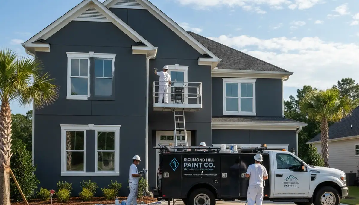 Professional house painters finishing exterior home in Savannah, GA